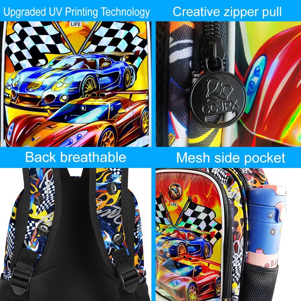 3pcs Backpack for Boys and Girls, 16” Kids Kindergarten Bookbag with Lunch Box, Cute Elementary Backpacks for Boy Girl