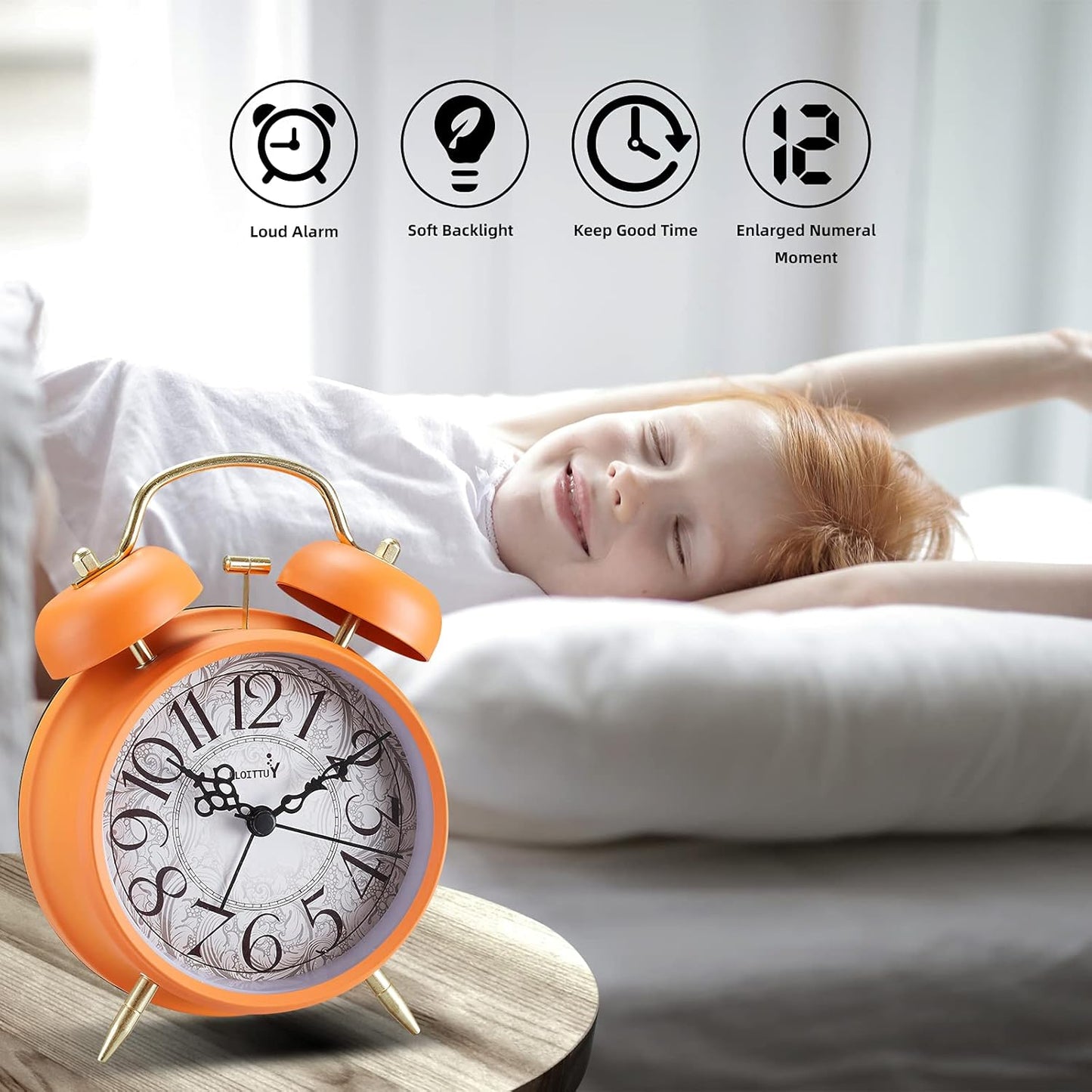 FLOITTUY Loud Alarm for Deep Sleepers 4'' Retro Twin Bell Alarm Clock with Backlight for Bedroom and Home Decoration(Retro White)