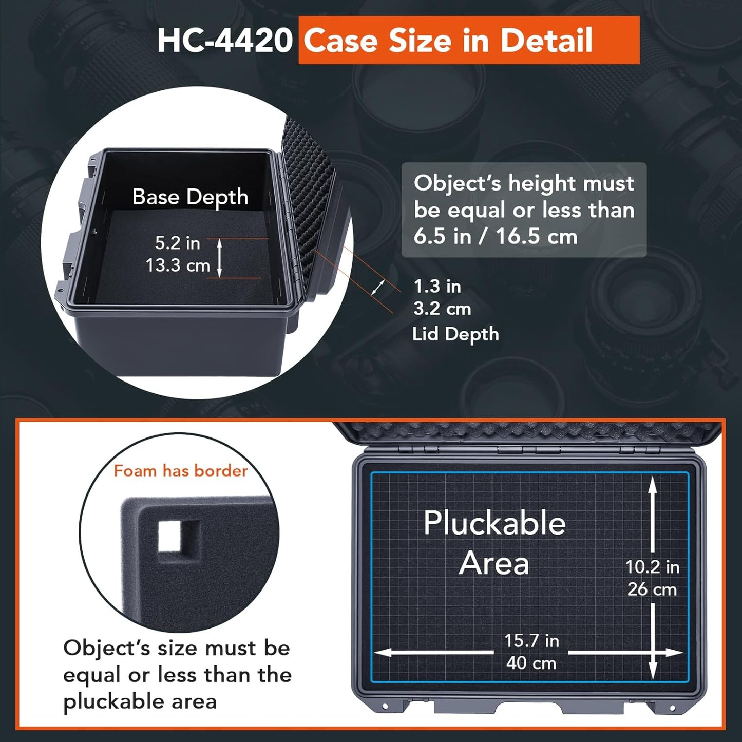Lykus HC-4410 Waterproof Hard Case with Customizable Foam Insert, Interior Size 17.32x11.42x4.72 in, Suitable for up to 16" Laptop,Starlink Mini,Keyboard,Drill,Audio Mixer,mic,Flashlight,and More