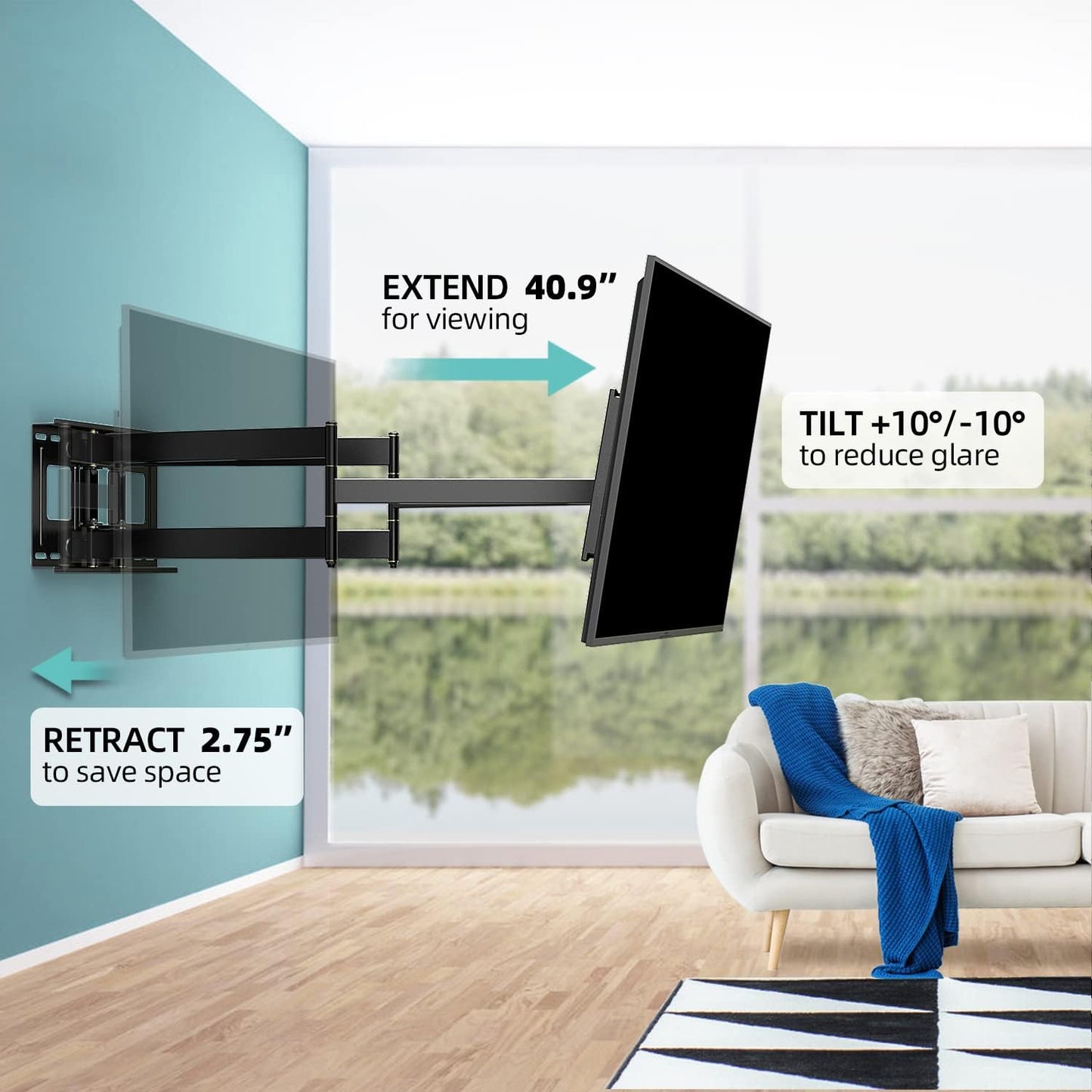 HCMOUNTING 40.9" Dual Articulating Long Arm TV Wall Mount for 42-90 inch TV, Heavy Duty Full Motion Swivel & Tilt & Extension Wall Mount TV Bracket, Holds up to 179 lbs, Max Vesa 800x400mm