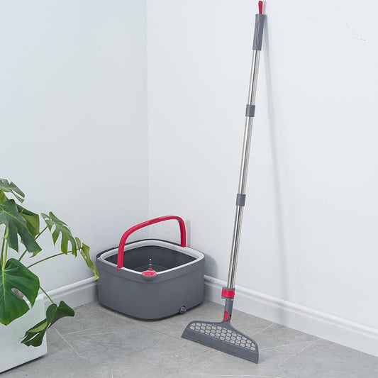 Spin Mop and Bucket with Separate Compartments for Clean and Dirty Water New 2025 Upgraded w/Side Brush, Self Standing Handle, Silicone Sweeper Mop Head, 2 Machine Washable Microfiber Pads - PuriLite
