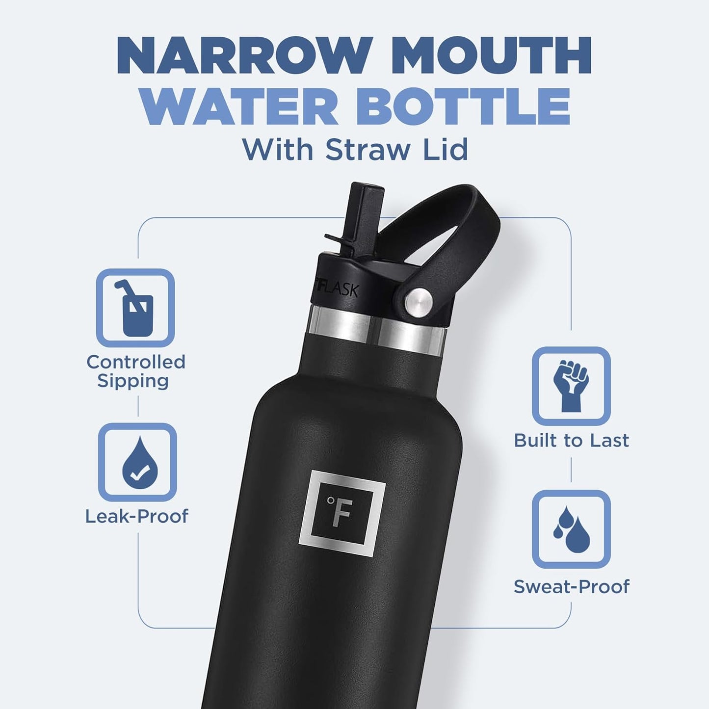 Camping & Hiking Hydration Canteens - 24oz 3 Lids (Narrow Straw/Spout Lid) Leak Proof Vacuum Insulated Stainless Steel - Hot & Cold Double Walled Sports Water Bottle