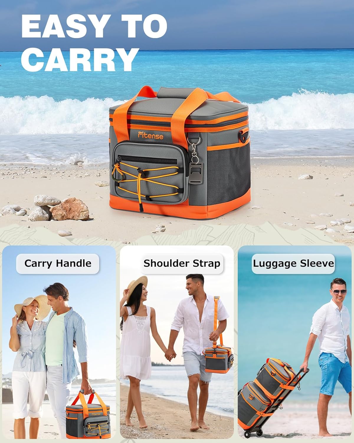 Fitense Soft Cooler Bag Insulated 50 Cans/33L, 27 Cans/20L Camping Cooler 4-Layer Leakproof, Collapsible Portable Lunch Cooler for Beach, Travel, Picnic, Grocery, Kayaking