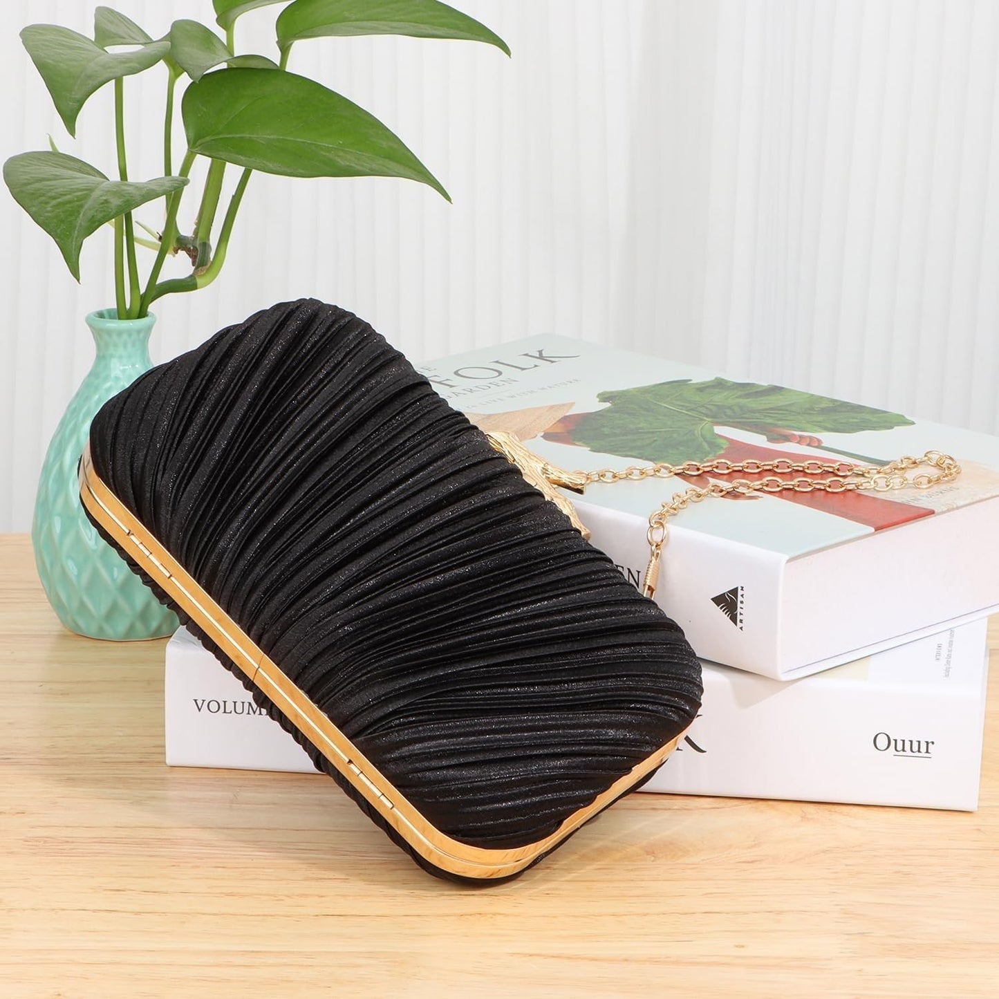 Clutch Purses for Women Evening Bag Pleated Clutch Bag with Chain Party Purses Handbag for Cocktail/Prom/Party/Wedding/Formal
