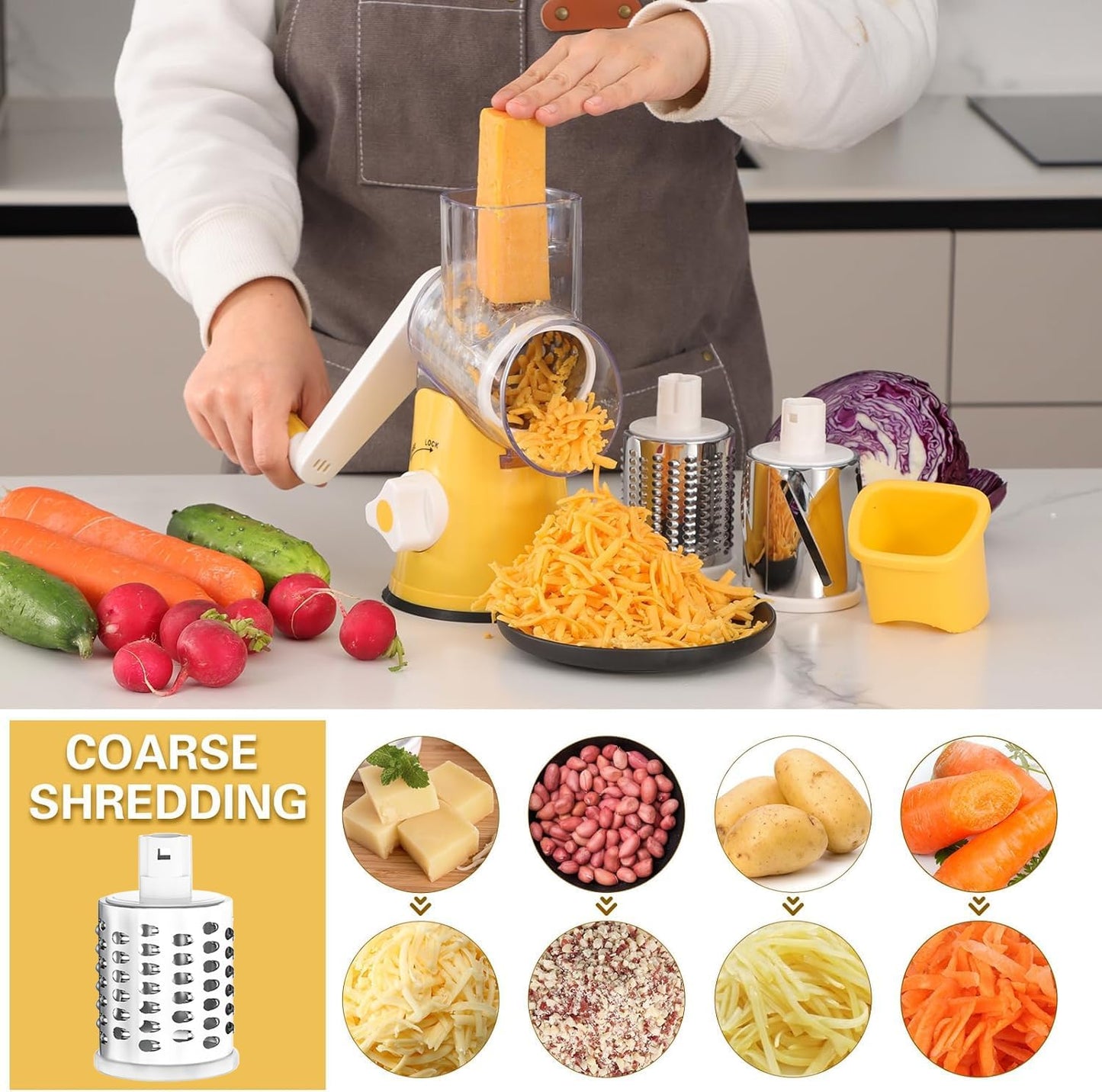 Purilite Select Rotary Cheese Grater with 3 Stainless Steel Blades