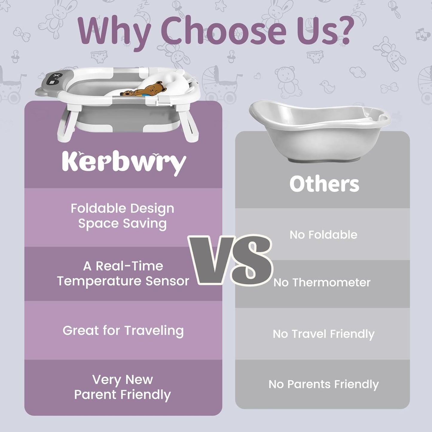 Kerbwry Baby Bathtub for Newborn to Toddler, Baby Bath Tub with Soft Towel and Floating Cushion, Baignoire Pour Bébé, Shower Essentials for Newborn (0-18 Months) Grey