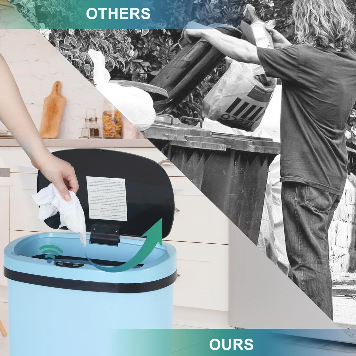 13 Gallon Sensor Garbage Can Stainless Steel Kitchen Garbage Can with Lid Antomatic Garbage can for Kitchen Office Bedroom Bathroom Living Room,Black