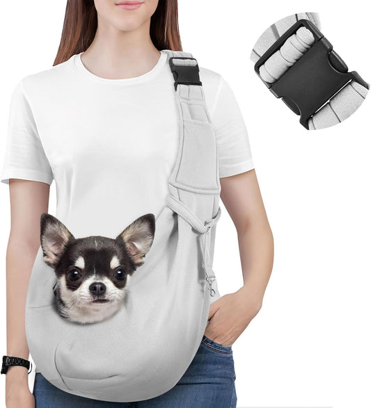Pawaboo Small Dog Sling Carrier, Reversible Hands Free Dog Sling Carrier for Small Dogs and Cats, Puppy Sling Carrier with Adjustable Strap Buckle & Safety Harness, Puppy Essentials, Grey