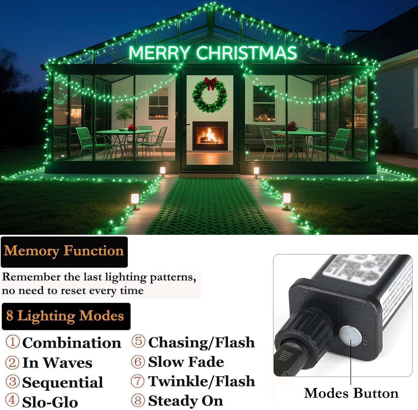 Tcamp 105FT 300 LED Purple Orange Halloween Decorations Lights Motion Activated Sync with 4 Scary Music, 6 Modes Halloween String Lights for Party Yard Outdoor Indoor Decor (3 Sets Connectable)
