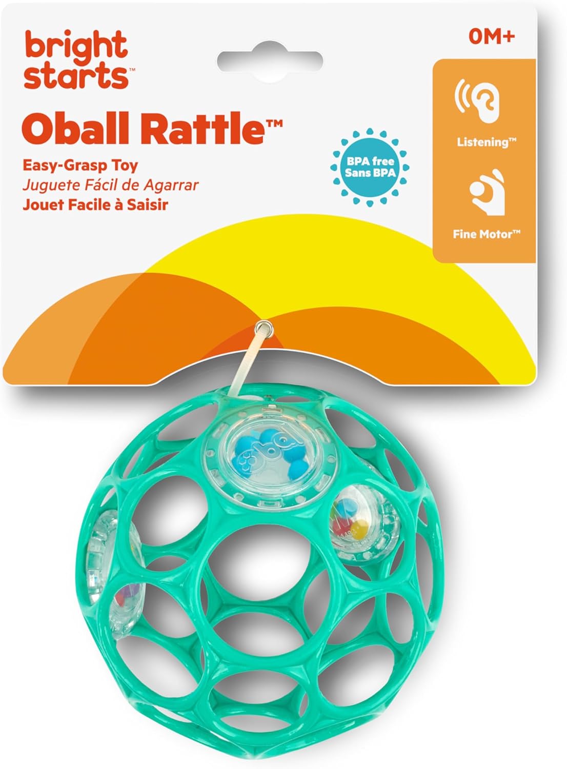 Bright Starts Oball Easy-Grasp Rattle BPA-Free Infant Toy in Teal, Age Newborn and up, 4 Inches
