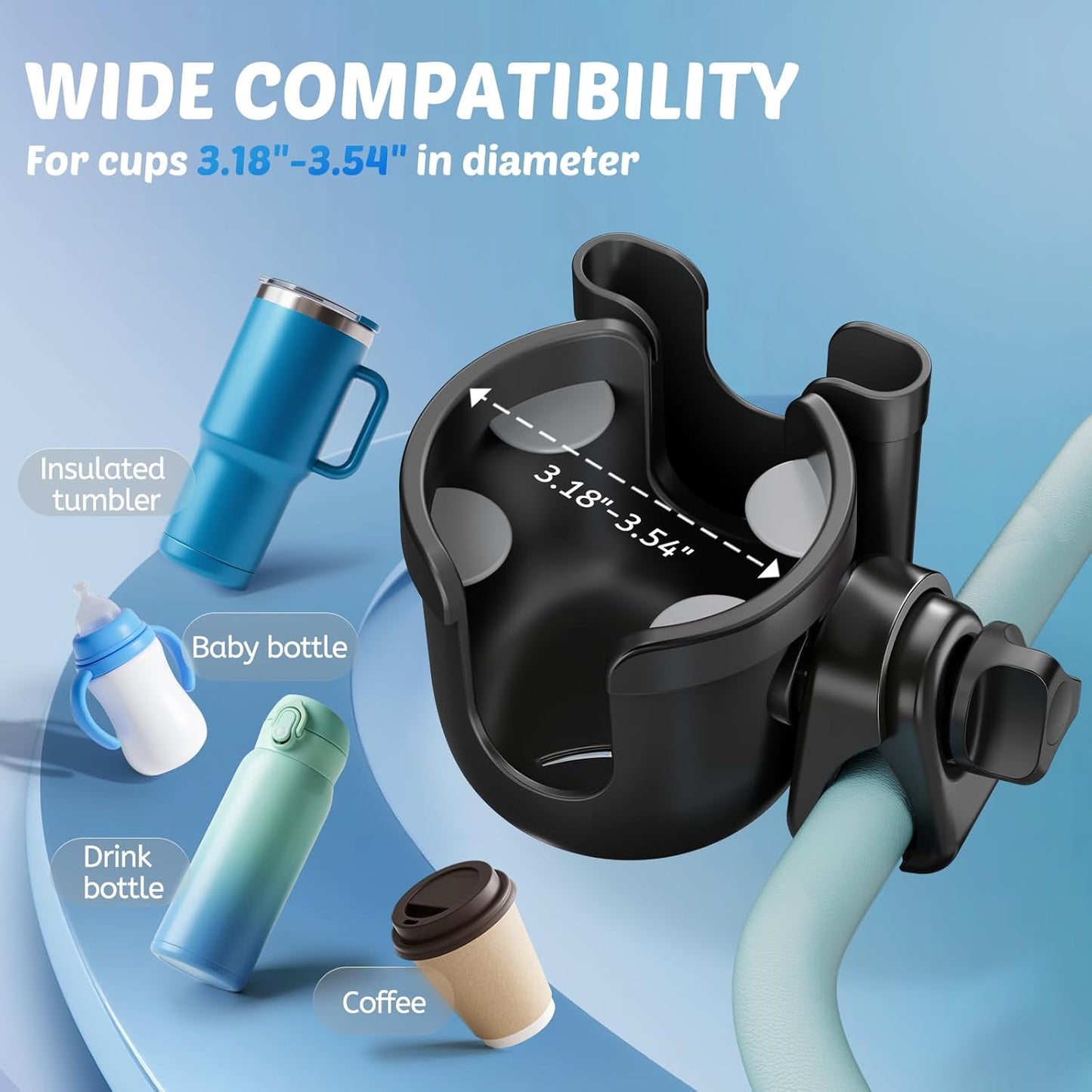 Guiseapue Stroller Cup Holder with Phone Holder: Cup Holder for Walker, Wheelchair/Stroller Accessories for Uppababy, Nuna, Doona, Rollator, Bike, Scooter, Baby Travel Essential