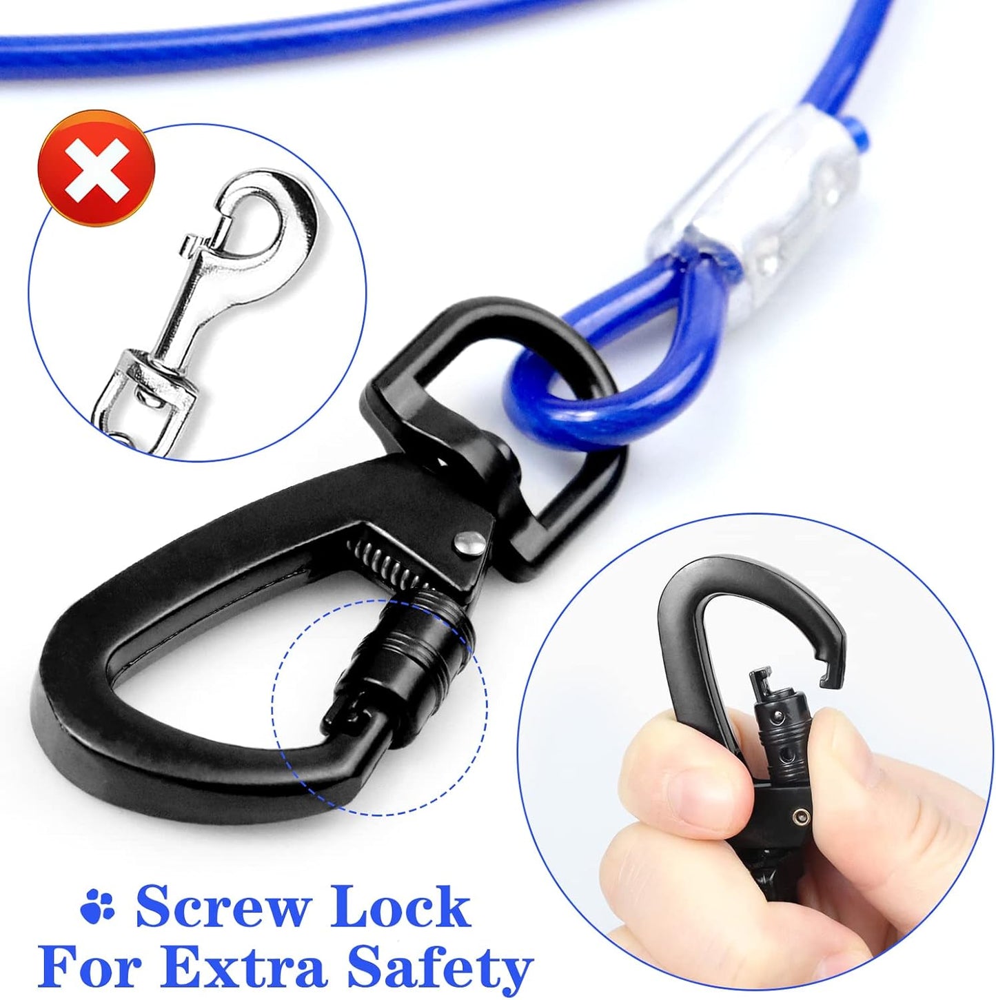 Tie Out Cable for Dogs, 10FT Dog Leads for Yard Chew Proof, Heavy Duty Dog Tie Out Cable for Large Dogs Up to 126lbs, Durable Dog Runner for Yard or Camping