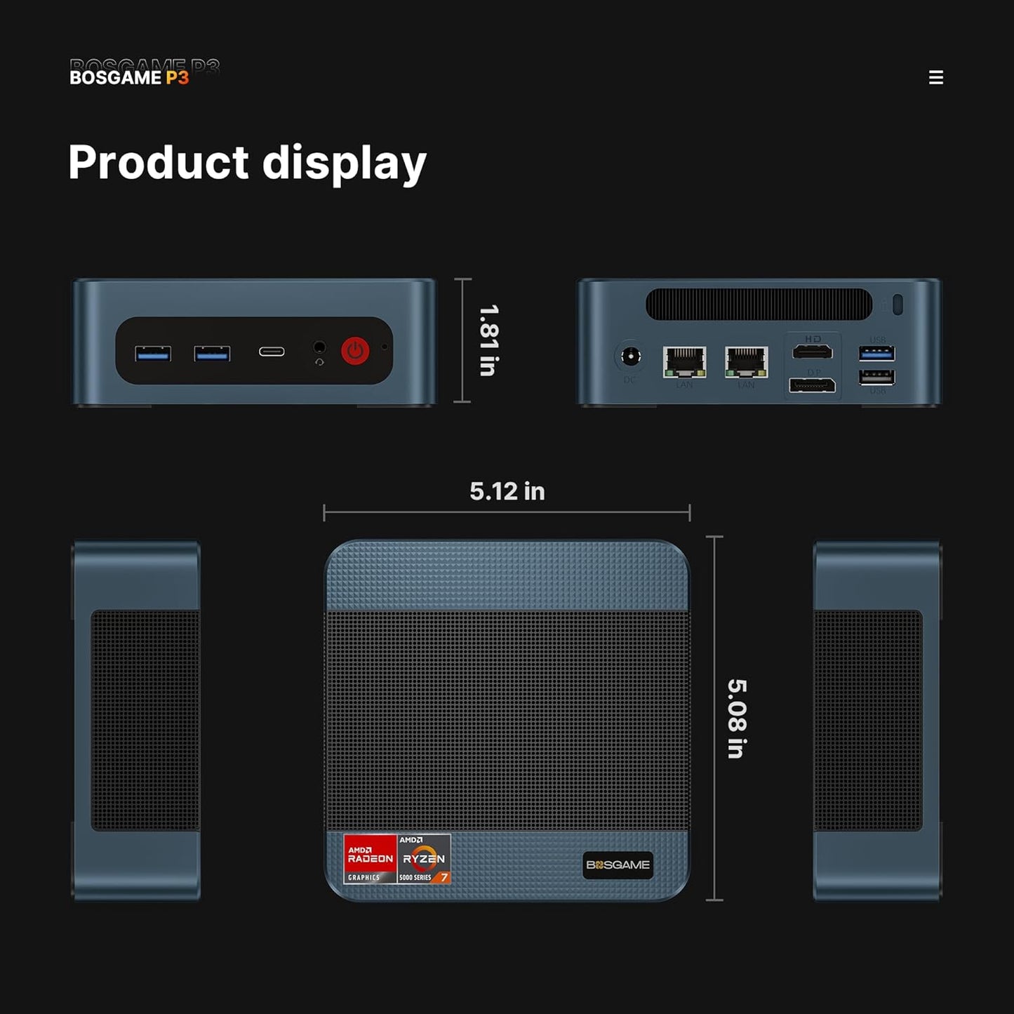 BOSGAME Mini PC P4, Desktop Computers Ryzen 7 5825U PC, Dual LAN Mini Gaming PC,16GB DDR4 RAM, 512GB NVMe SSD, 4K Triple Display, Wi-Fi 6E, Bluetooth 5.2