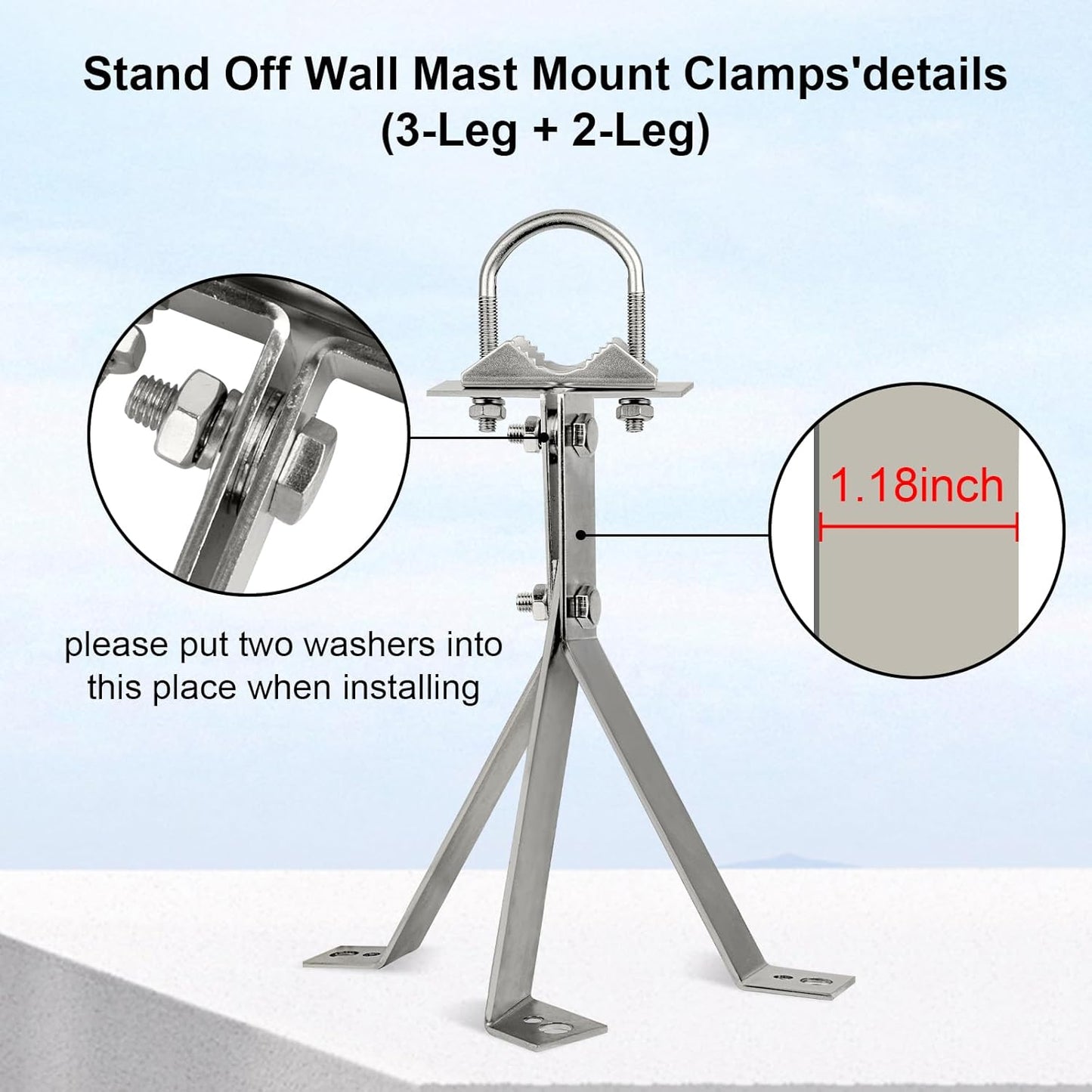 XRDS-RF 16 Inch Heavy-Duty Wall Mount Stand Off Mast for TV Antenna - Windproof Mounting Bracket (2-Leg + 2-Leg)