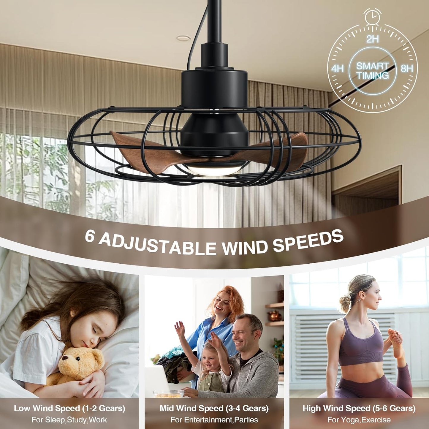 NACATIN Outdoor Ceiling Fan with Lights, Remote, Wall Switch Control, IP55 Waterproof Ceiling Fans with Lights and Remote, 3 Color Temperatures: Perfect for Patios, Gazebos, & Bedrooms, Black - PuriLite