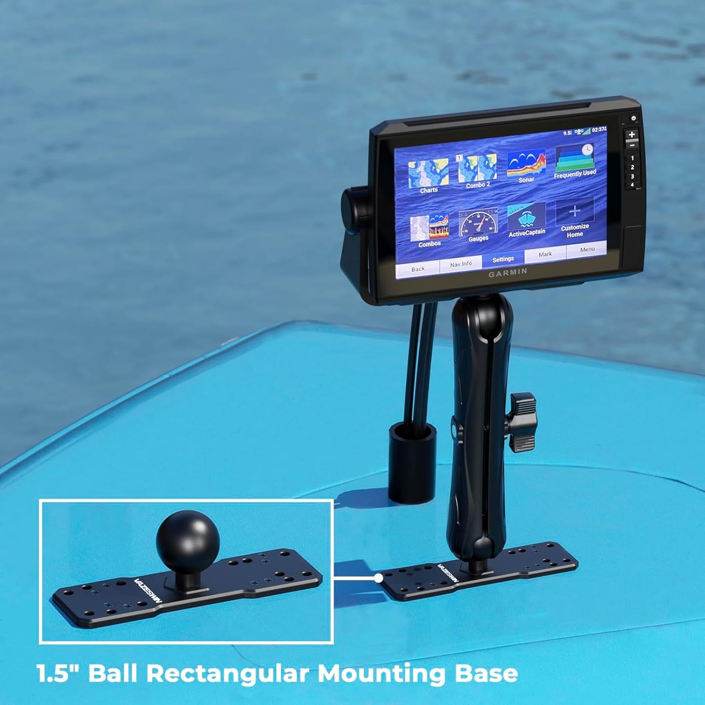 VAZESWIN 1.5" Ball Aluminum Alloy Fish Finder Mounting Plate, Universal Marine Electronic Mount Plate for Garmin, Lowrance, Humminbird, Raymarine, Fit for RAM Mounts, Scotty C Size Double Socket Arms