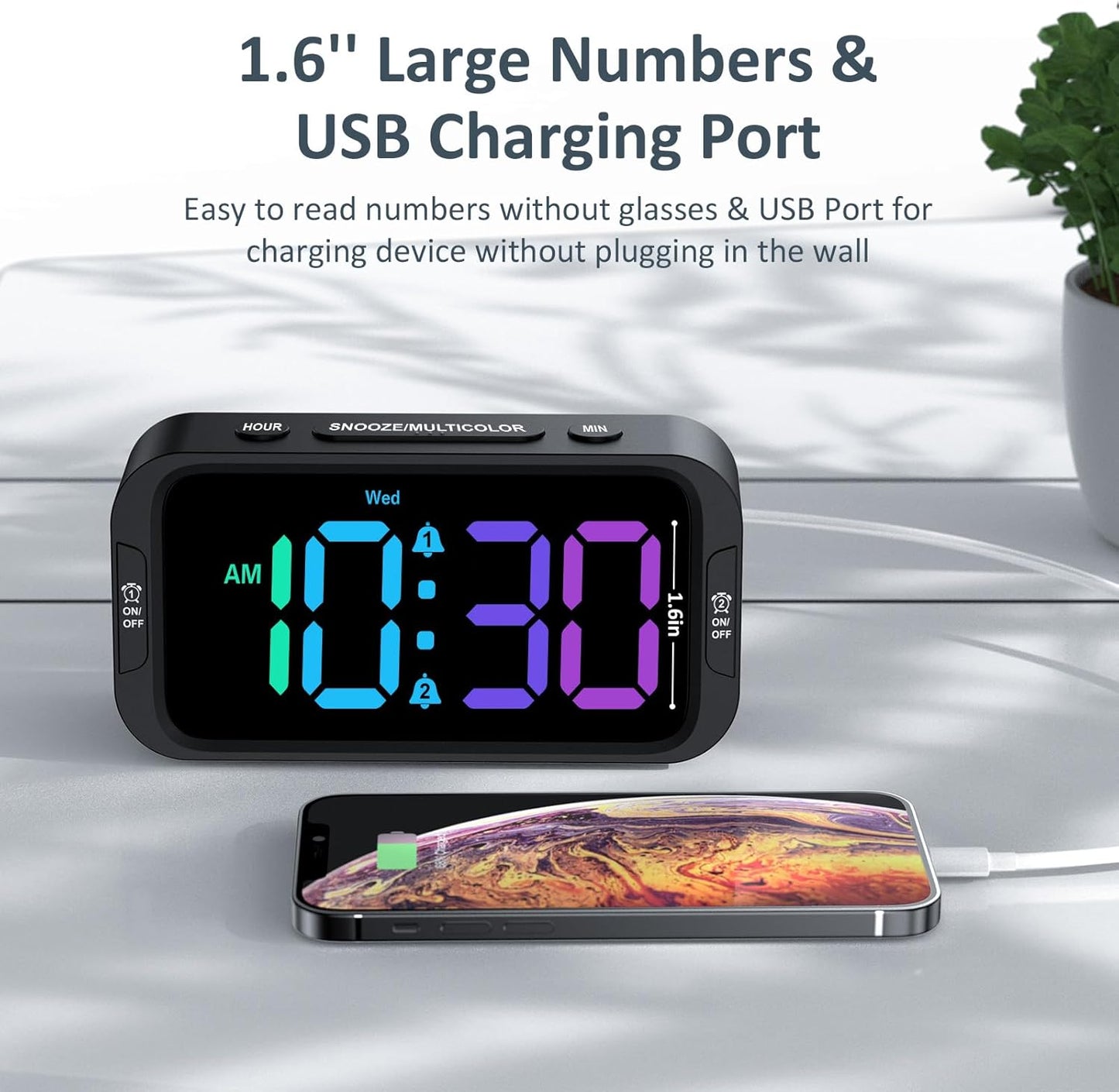 Odokee Digital Dual Alarm Clock for Bedroom, Easy to Set, 0-100% Dimmer, USB Charger, 5 Sounds Adjustable Volume, Weekday/Weekend Mode, Snooze, 12/24Hr, Battery Backup, Compact Clock for Bedside(Blue)