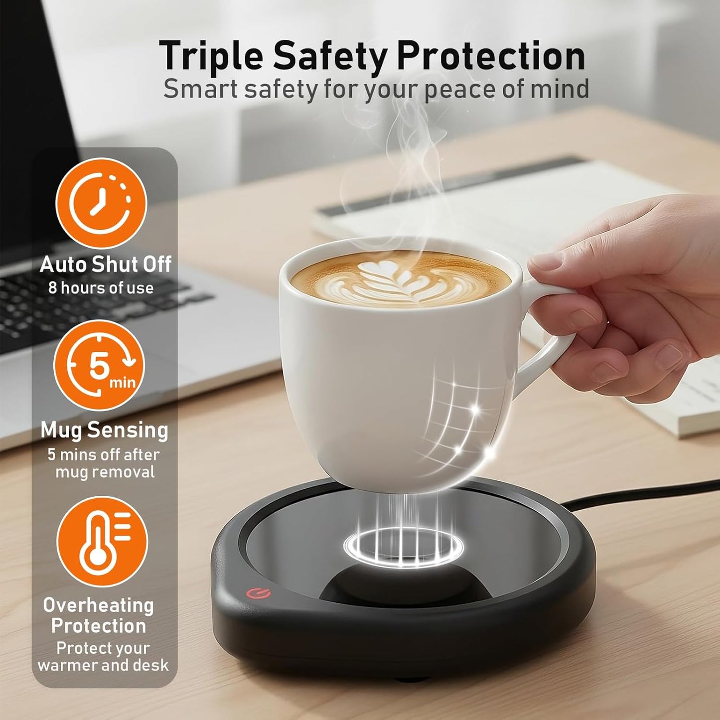 Coffee Mug Warmer for Desk with Auto Shut Off, Coffee Cup Candle Wax and Electric Beverage Tea Milk Warmer Heating Plate