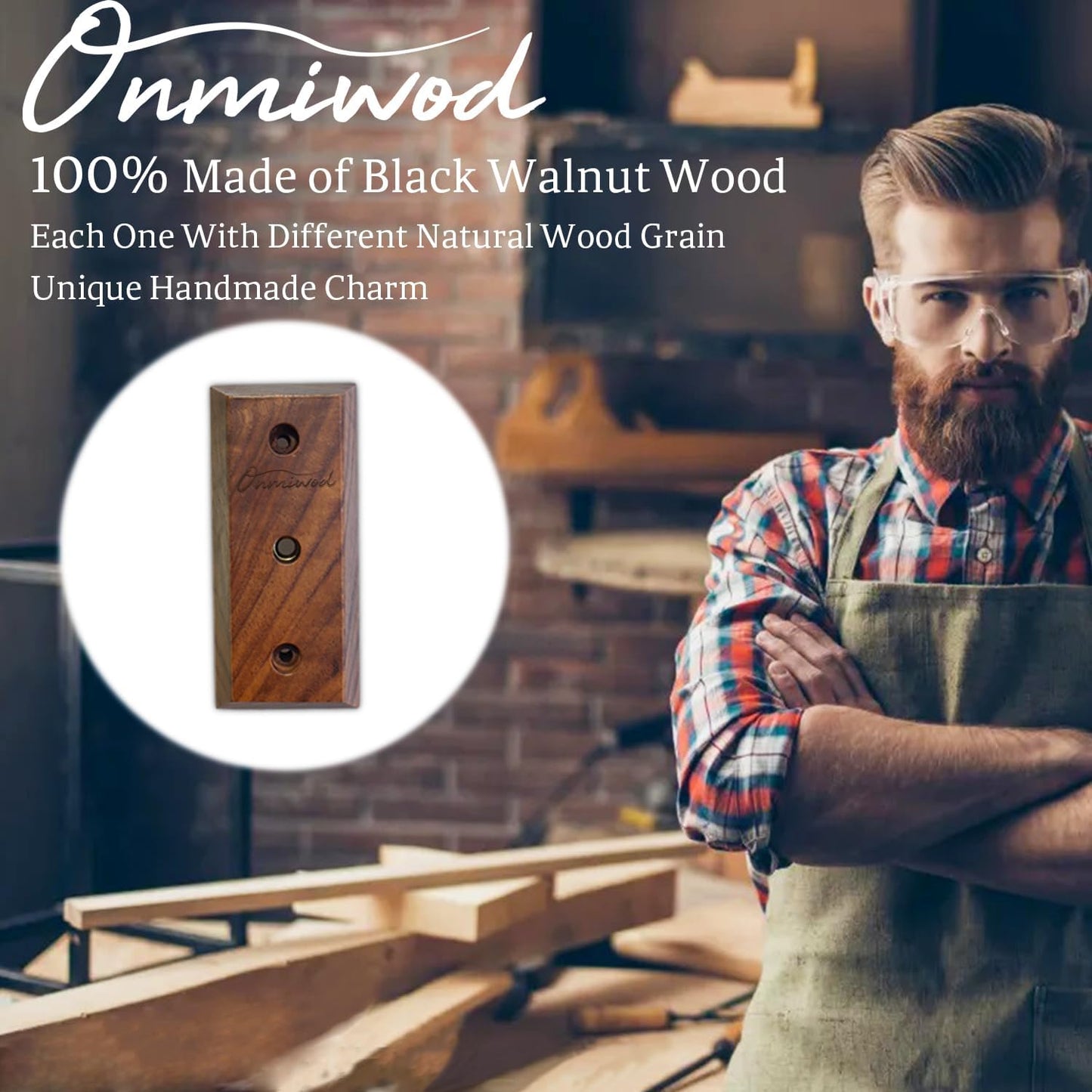 Onmiwod Black Walnut Guitar Wall Mount – Handmade U-Shaped Holder for Acoustic, Electric, Bass, Banjo – Adjustable, Anti-Slip, Real Wood Guitar Hanger - PuriLite