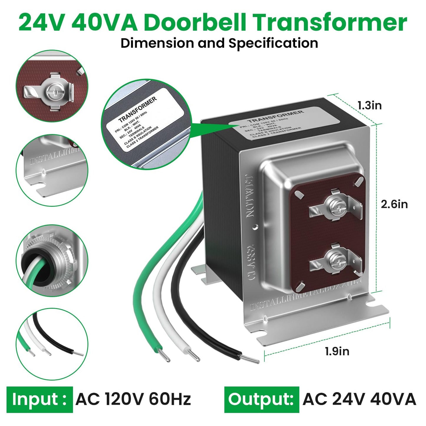 24V 40VA Thermostat and Doorbell Transformer Power Supply Compatible with Nest,Ecobee, Nest Hello,Sensi and Honeywell Thermostat and All Versions of Ring Doorbell
