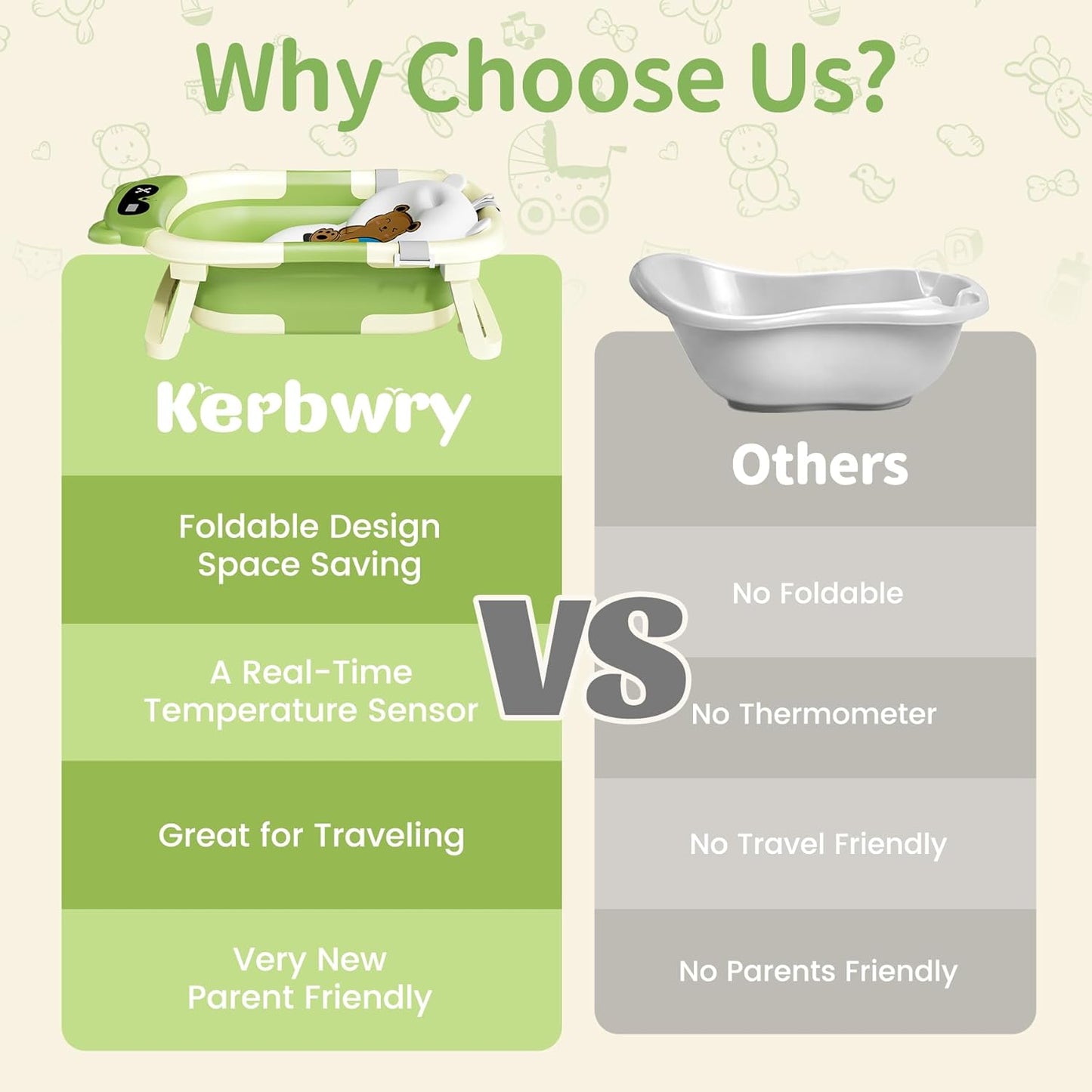 Kerbwry Baby Bathtub for Newborn to Toddler, Baby Bath Tub with Soft Towel and Floating Cushion, Baignoire Pour Bébé, Shower Essentials for Newborn (0-18 Months) Grey