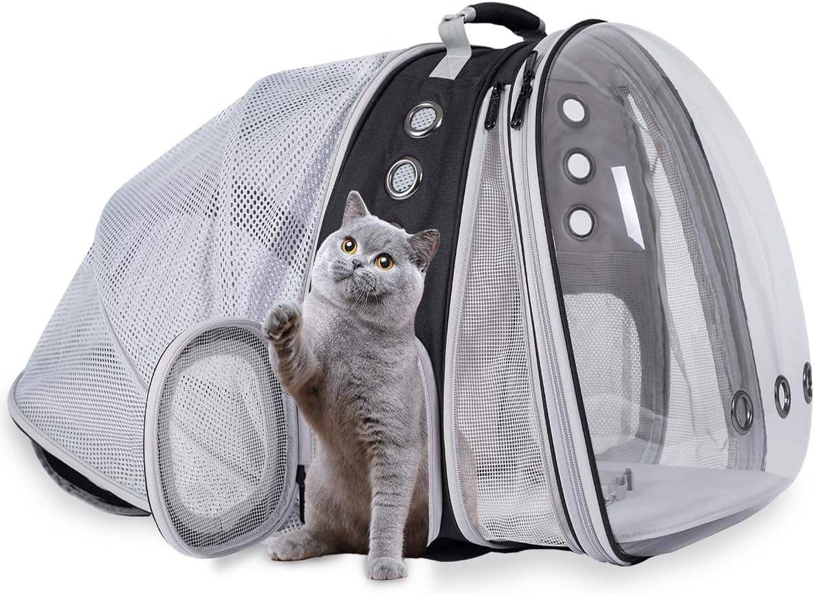 LAIRIES Dual Expandable Cat Backpack Carrier Front & Back Extension Pet Backpack Carrier, Fit up to 20 lbs, Bubble Capsule Dog Backpack Travel, Hiking & Outdoor Backpack (CL-Star Blue, Dual Extension)