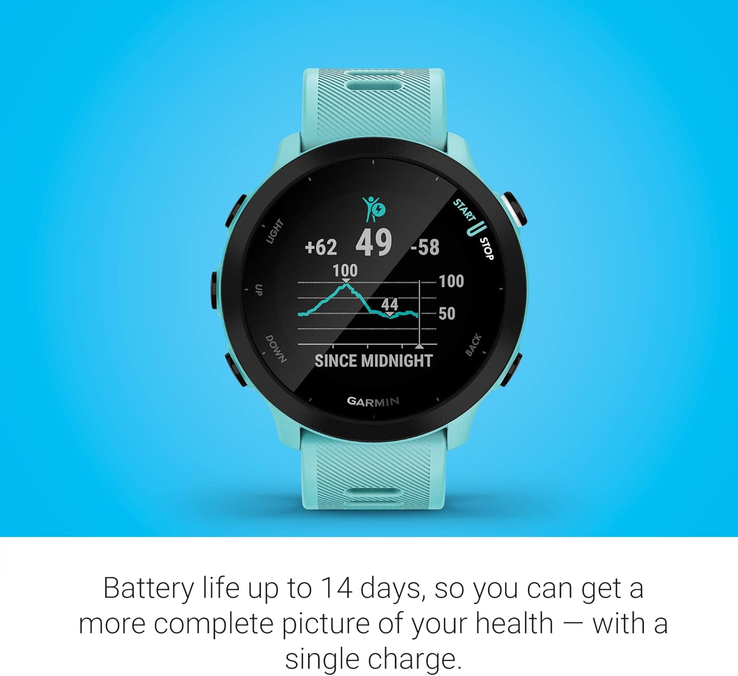 Garmin Forerunner 55, GPS Running Watch with Daily Suggested Workouts, Up to 2 Weeks of Battery Life, White