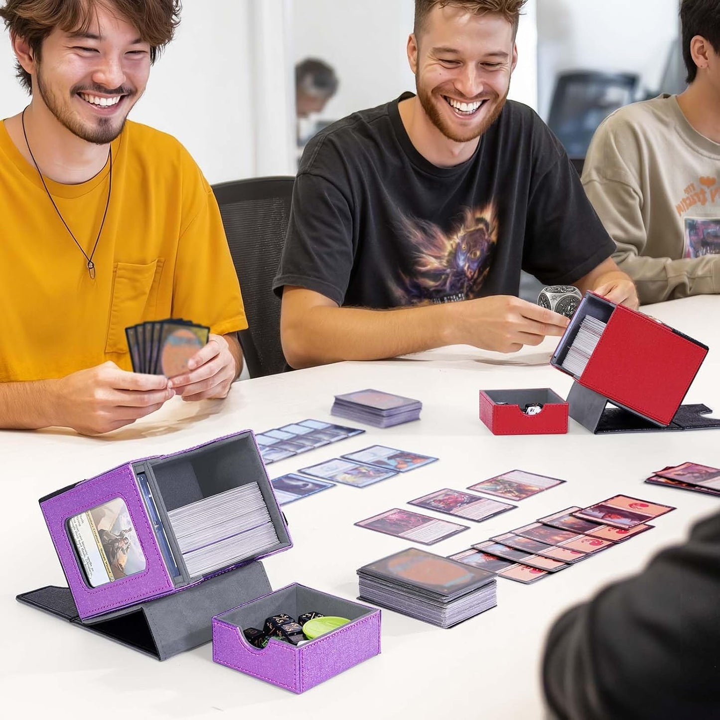 Kabinka Commander Deck Box for MTG with Metal Emblem, Card Deck Box with Dice Tray, Hold 100 Double-Sleeved Cards for TCG/PTCG, Cards Storage Case, 35PT Magnetic Card Holder (Black& Purple, Lotus)