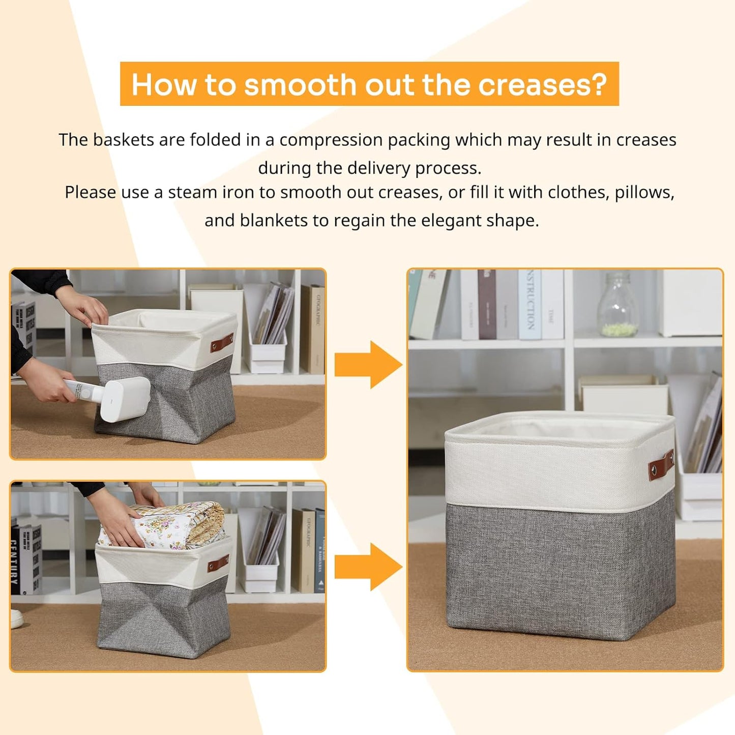 DULLEMELO Storage Baskets for Shelves, Fabric Collapsible Rectangular Storage Bins for Shelves, Closets, Nursery, Home, Office, Empty Gift Baskets (White&Teal)