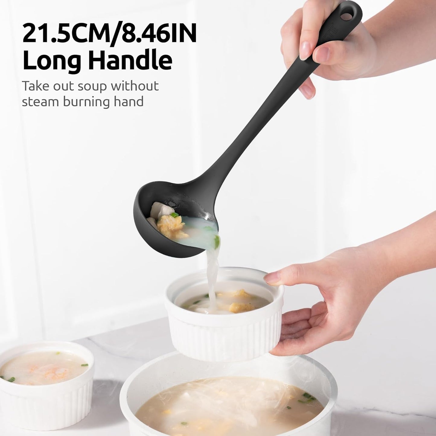 13 inch Silicone Soup Ladle: U-Taste 600ºF Heat Resistant 4 oz Large Non-Stick Seamless Rubber Kitchen Deep Serving Spoon with Non-Slip Solid Long Handle for Cooking Sauce/Stews/Gravies/Chili(Purple)