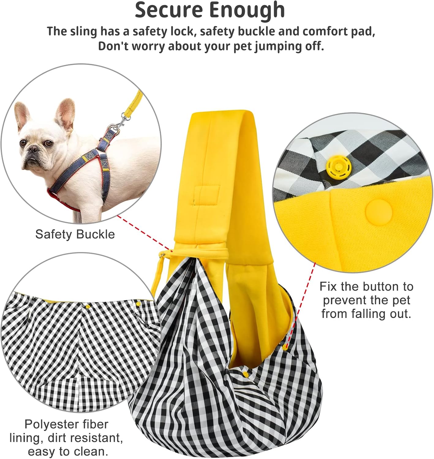Cuby Adjustable Dog Cat Sling Padded Hard Bottom Pet Carrier Sling Soft Carrying Puppy Bag for Small Dogs Cats Outdoor Travel (Grayish-White)