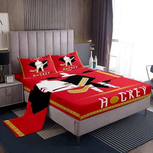 Feelyou Senators Bed Sheets Set Ice Hockey City 4 Pieces Sheet with 16 Inch Deep Pockets Full Size Gifts for for Men Women Boy Lacrosse Bedding Ice Hockey Sports Bed Set Sports Lovers Bedroom Decor