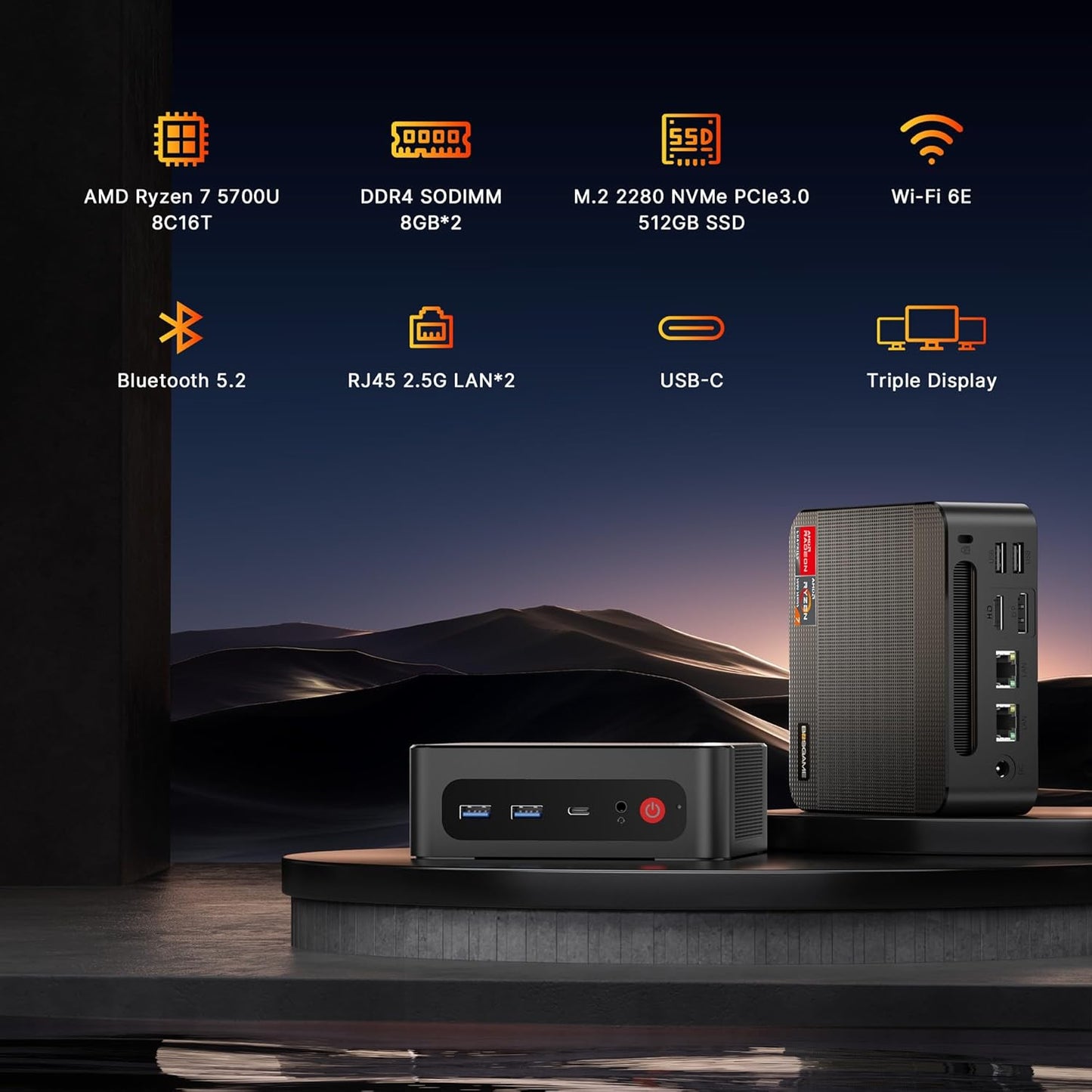 BOSGAME P3 Lite Mini PC, AMD Ryzen 7 6800H Mini Computers, 24GB DDR5, 1TB PCIe SSD, 4K Triple Display & USB4, Dual 2.5G LAN & Wi-Fi 6E & BT5.2, Desktop Computers for Gaming, Office, Design