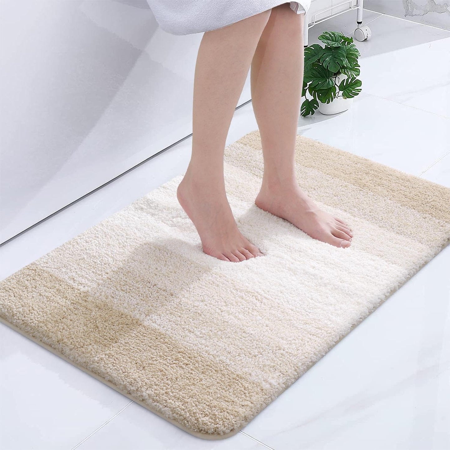 OLANLY Luxury Microfiber Bath Mat, Extra Soft and Absorbent Bathroom Mat, Non-Slip Plush Shaggy Bathroom Rug, Machine Wash Dry, Bath Rugs for Bathroom Floor, Tub and Shower, 16x24, Grey