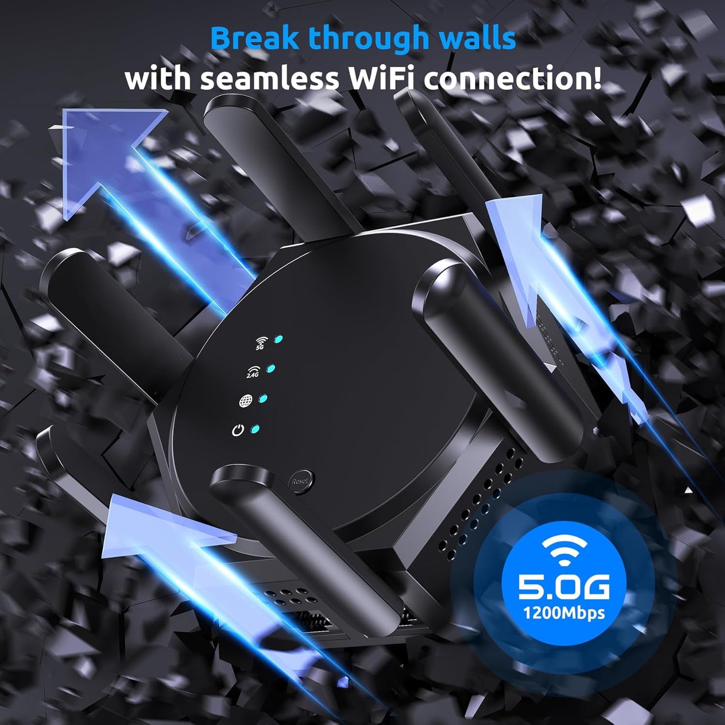 WiFi Extender, WiFi Repeater, WiFi Booster, 1200Mbps High-Speed,10,000 Sq. Ft Coverage,6 External Antennas,60 Devices, Dual Band 5.8GHz&2.4GHz Internet Booster for Home, Office, Multi-Story House