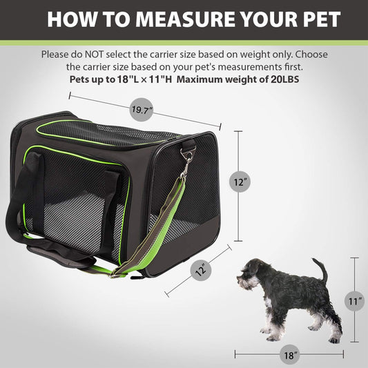 Aivituvin Dog Carrier Airline Approved Soft Sided Pet Carriers, Collapsible Travel Cat Carrier for Medium Cats and Puppies (Green Large) - PuriLite