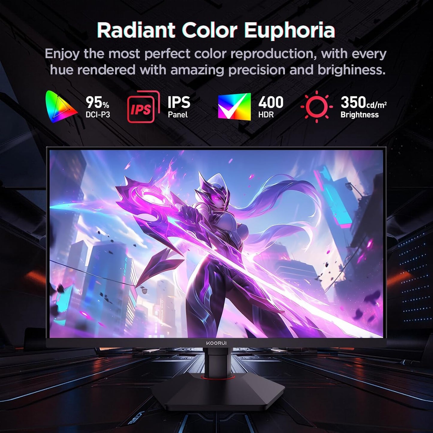 KOORUI Monitor 27 inch QHD 2K Fast IPS Gaming Monitor, 200Hz 1ms, HDR400,95% DCI-P3,Adaptive Sync,Tilt Pivot Swivel Vertical Height Adjustable,HDMI 2.0 &DP 1.4 Ports, G2722P, Black