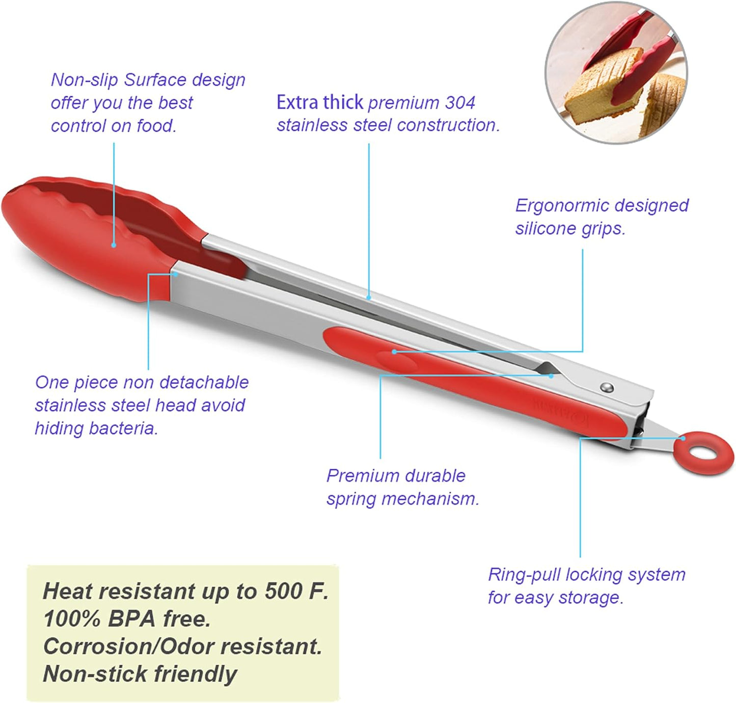 Purilite Select Silicone & Stainless Steel Kitchen Tongs