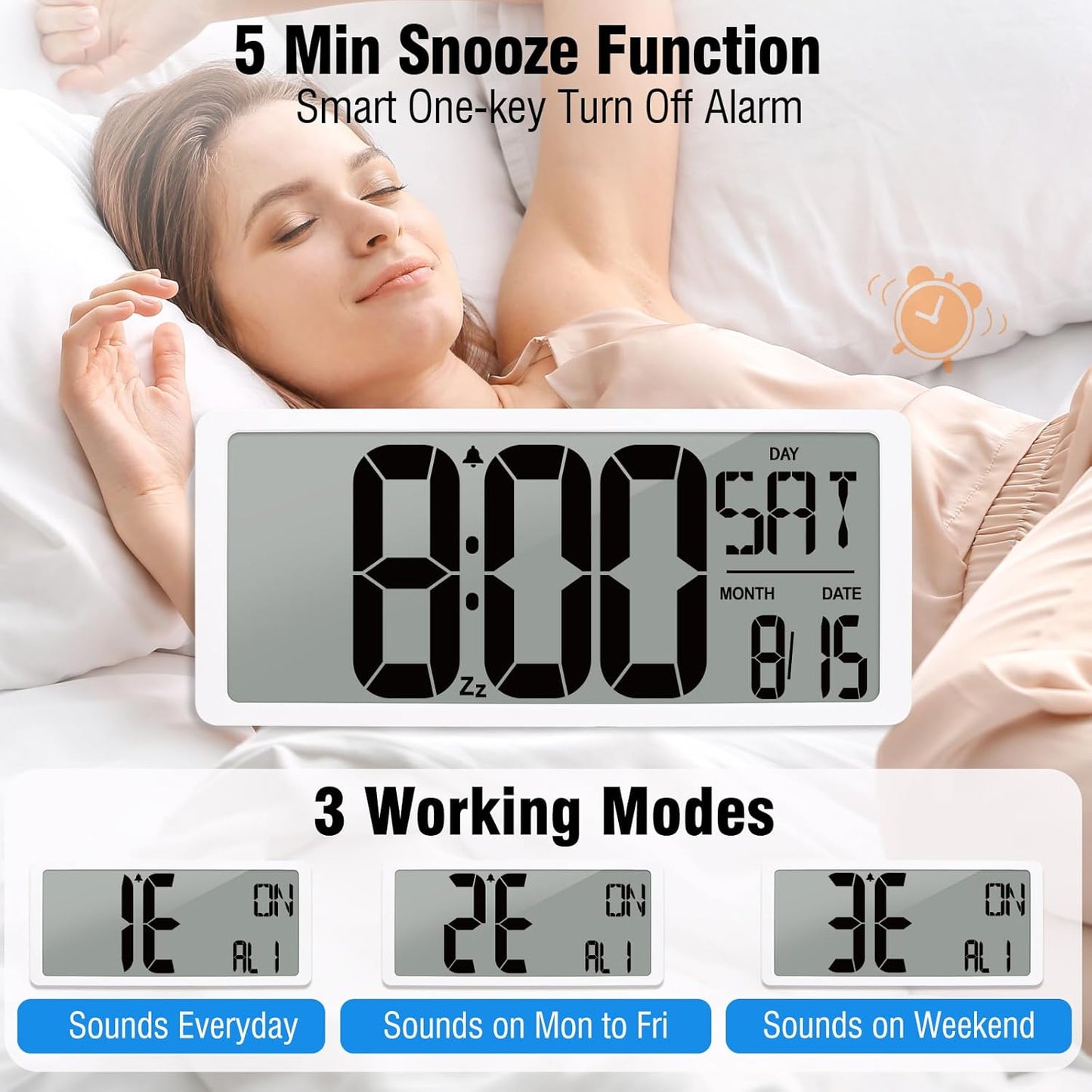 KMMKGG 15" Large Digital Wall Clock Battery Operated, Digital Clock Display with Day, Date & Temperature, Large Wall Clock for Bedroom, Livingroom, Office(4.6" Numbers)
