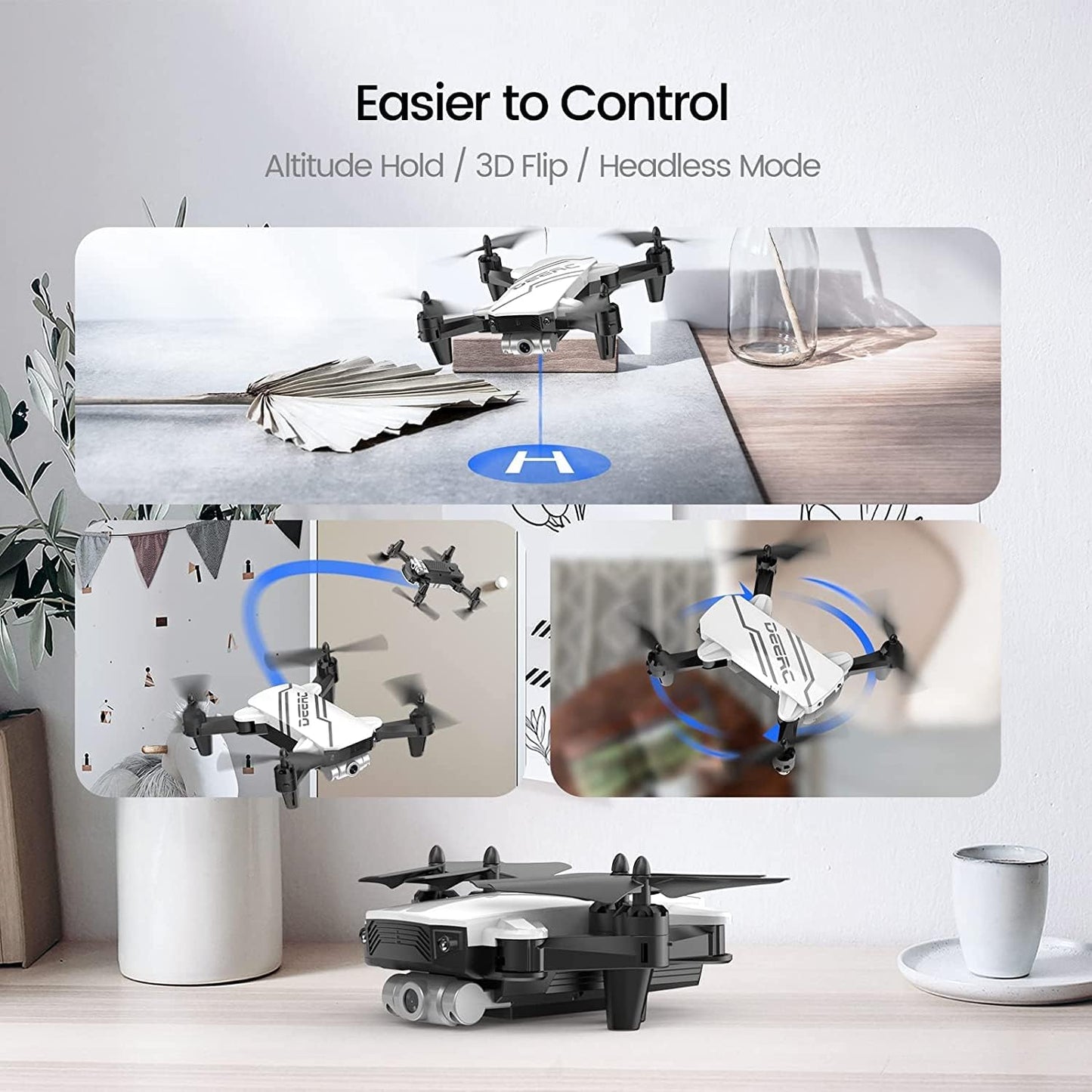 DEERC D20 Mini Drone Foldable for Kids with 720P HD FPV Camera Remote Control Toys Gifts for Boys Girls with Tap Fly,Auto Hover,Voice/Gesture Control,Speed Adjustment,2 Batteries,3D Flip