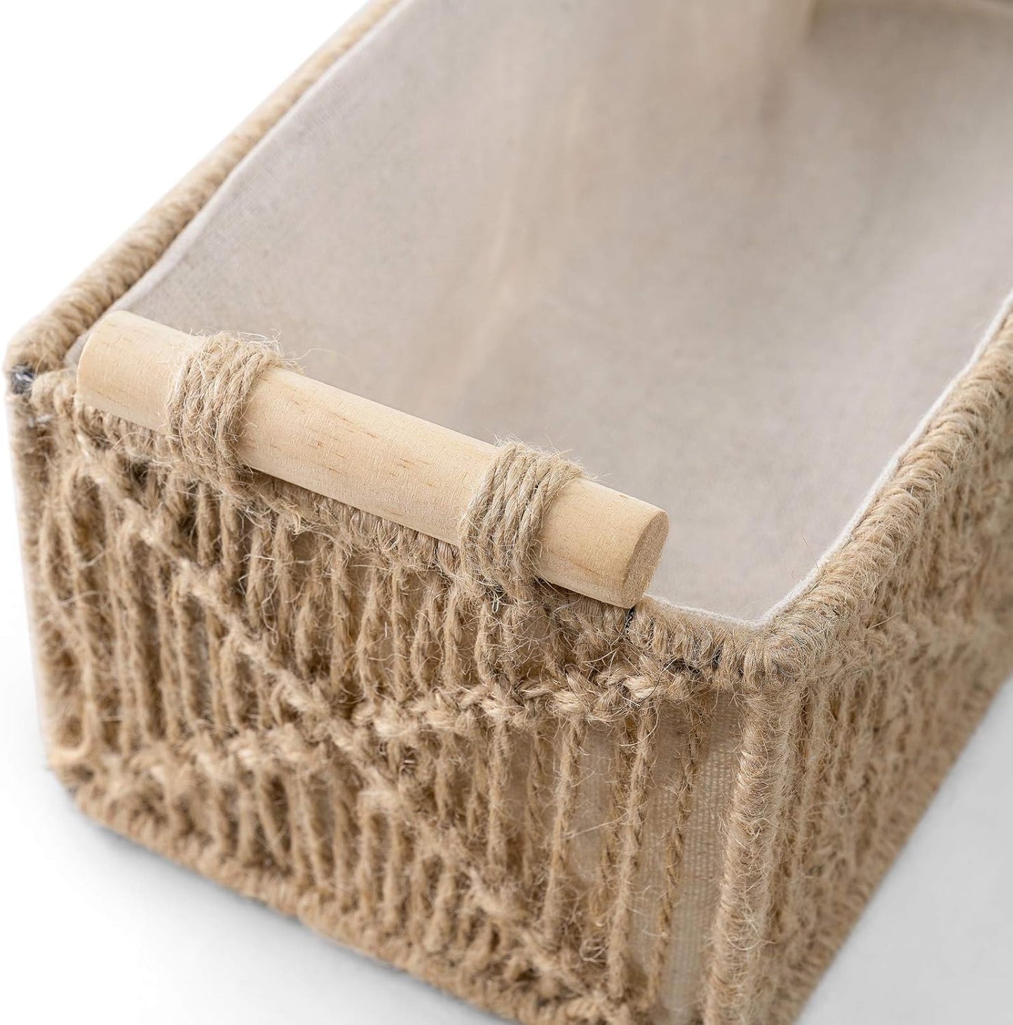 Mkono Macrame Storage Baskets Boho Decor Box Handmade Woven Decorative Countertop Toilet Tank Shelf Cabinet Organizer for Bedroom Livingroom Home, Set of 2, Ivory