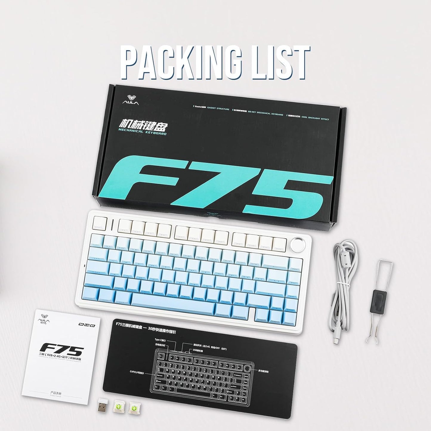 EPOMAKER x Aula F75 Gasket Mechanical Keyboard, 75% Wireless Hot Swappable Gaming Keyboard with Five-Layer Padding&Knob, Bluetooth/2.4GHz/USB-C, RGB (Black Gradient, LEOBOG Reaper Switch)