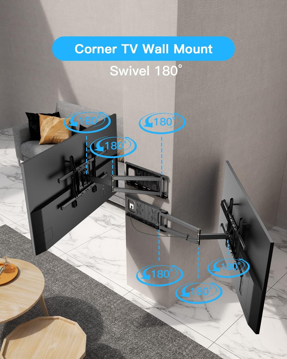 Corner TV Wall Mount,Long Arm TV Mount with 25.6 inch Extension,Full Motion TV Mount Swivel and Tilt Heavy Duty,90 Degree TV Wall Mount,Fit 32-70''TV, Load 77lbs,Max VESA 600x400mm by WHYFONE