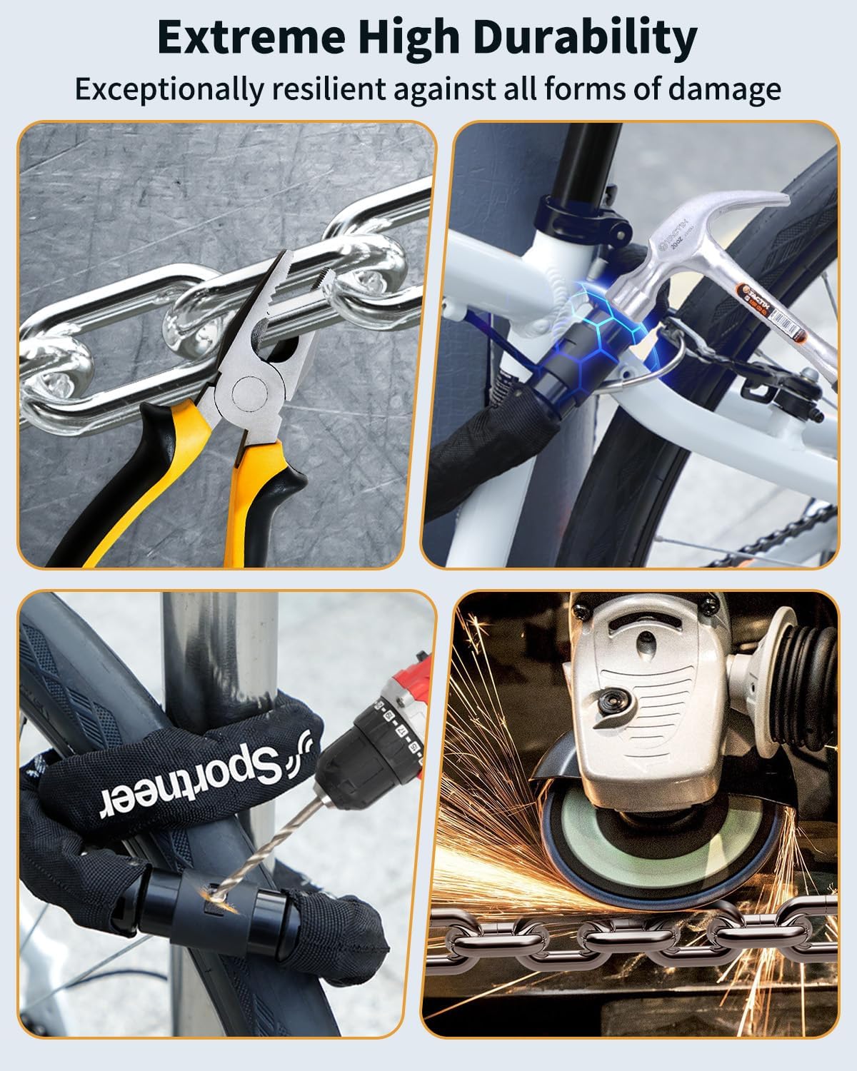 Sportneer Bike Lock Anti-Theft Bicycle Chain Lock Heavy Duty 0.32inch/8mm Thicker Motocycle Lock High Security with 2 Keys for Bike, Scooter, Moto, Door, Gate Fence