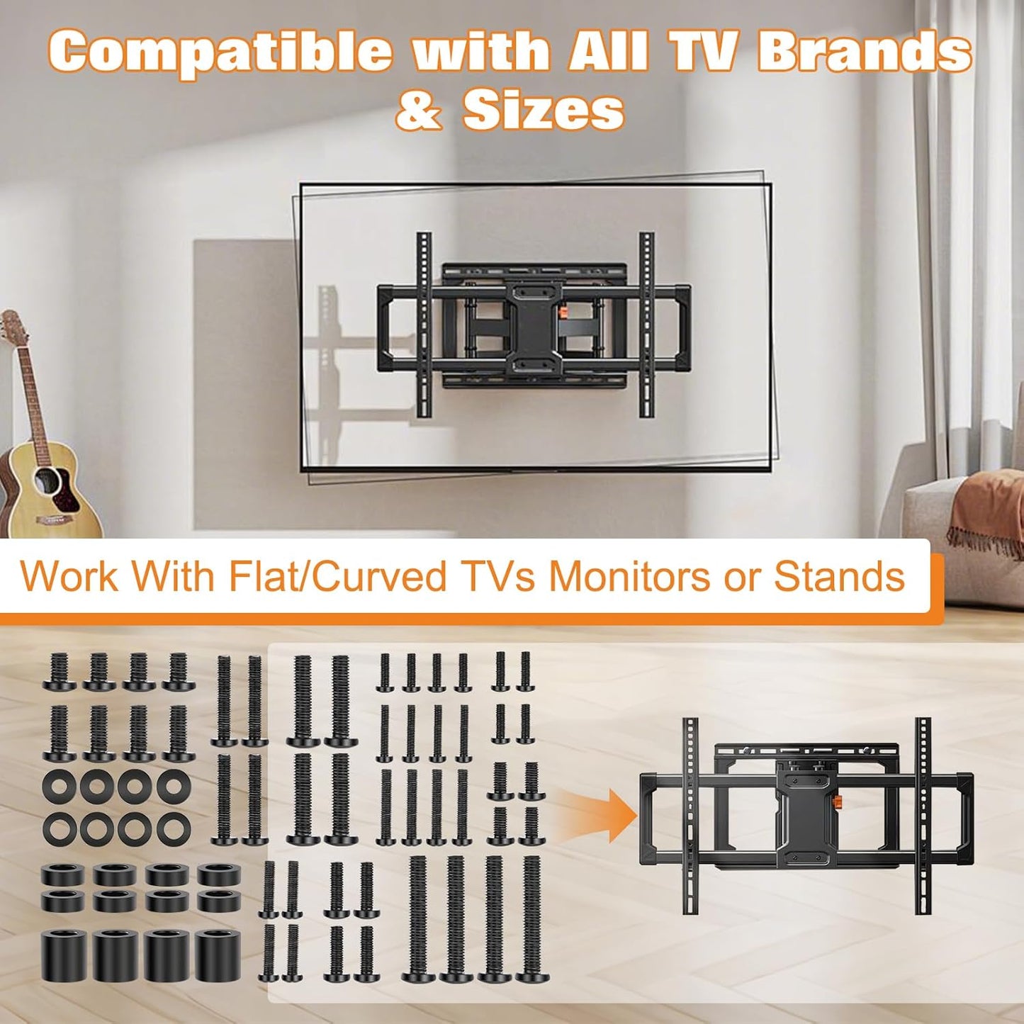 Universal TV Mounting Hardware Screw Kit Set - M4 M5 M6 M8 Screws,Spacers and Washers for Most TV/Monitor VESA Mount, TV Mount Replacement Screws with Box up to 80 inch(Black)