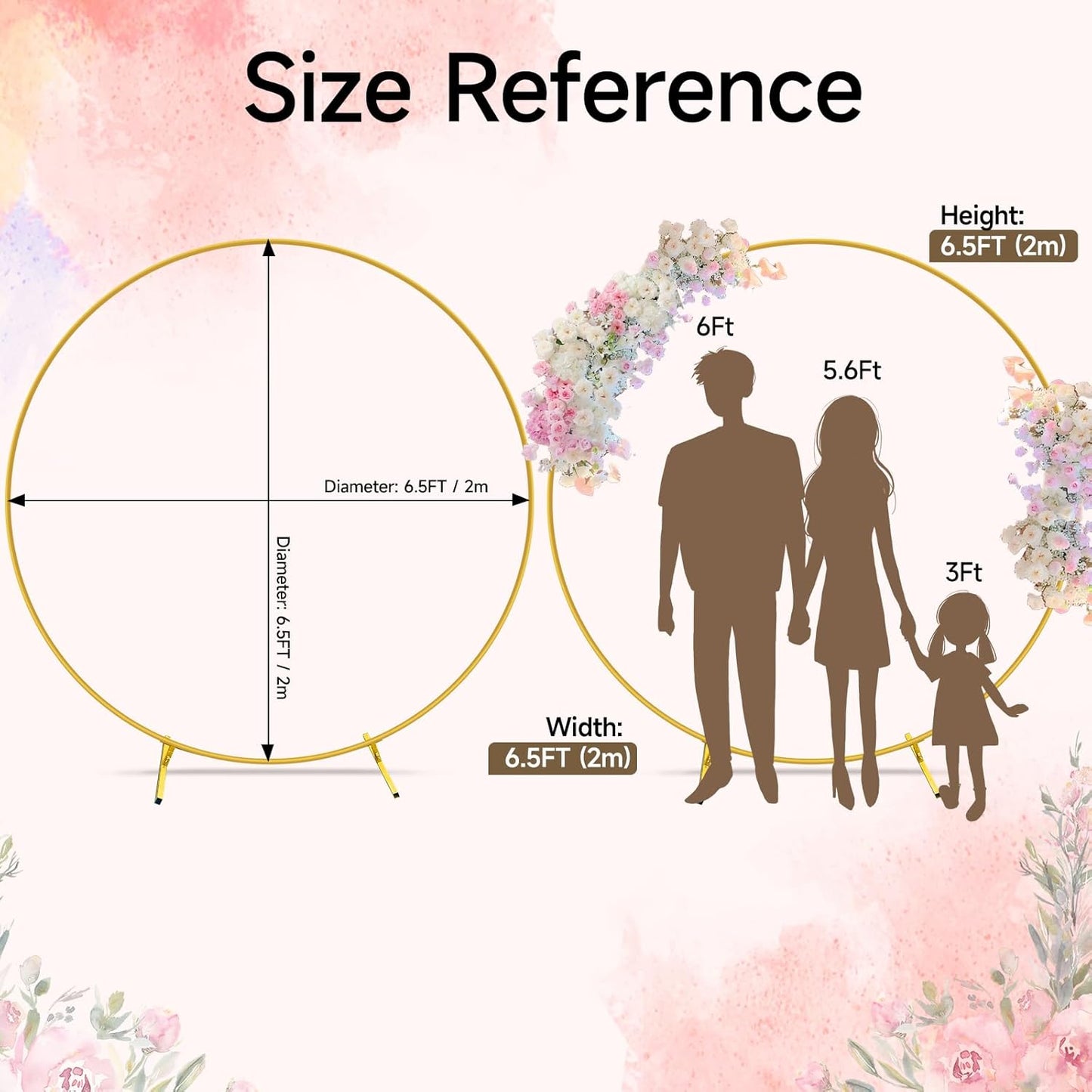 JEBUTU Balloon Arch Stand Metal Round Backdrop Stand Circle Balloon Arch Frame Wedding Arches 6.5FT for Ceremony Birthday Party Baby Shower Decoration