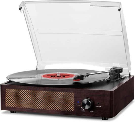 Vintage Record Player with Speakers Turntable Built-in Bluetooth Receiver & 2 Stereo, 3 Speed Full Size Wireless Portable Record Player, Headphone AUX-in RCA Line LP Vinyls Players