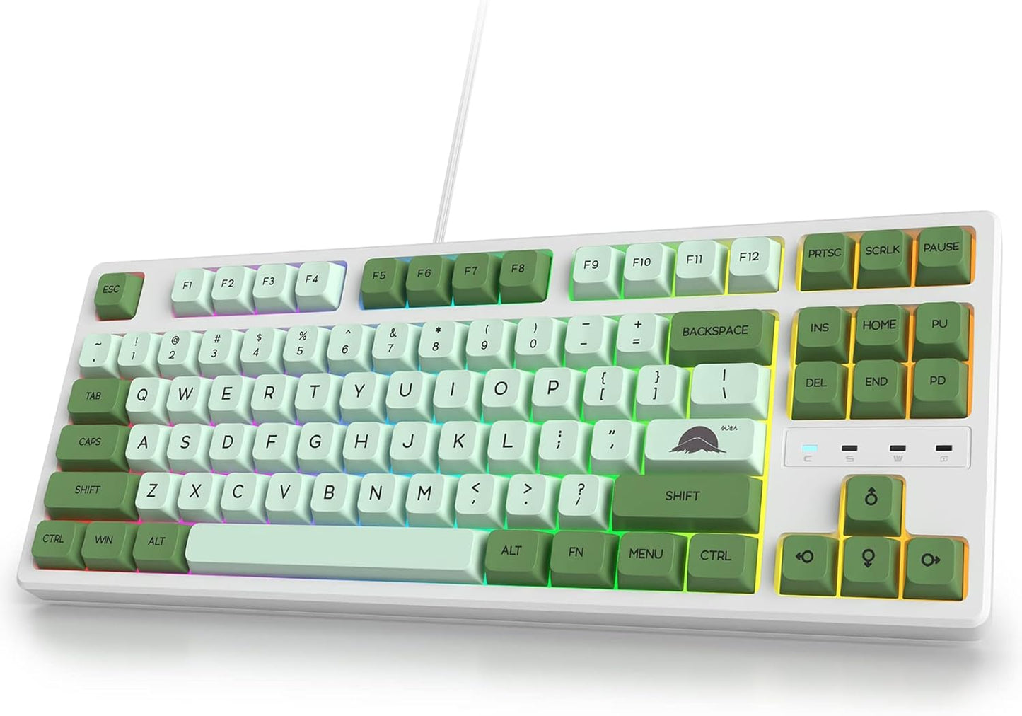 Fogruaden Full Size Mechanical Keyboard, Green Matcha Keyboard, Wired USB 104 Keys RGB Backlit Gaming Keyboard with Number Pad, Red Switches, NKRO Mechanical Keyboard for Windows Laptop PC Gamer