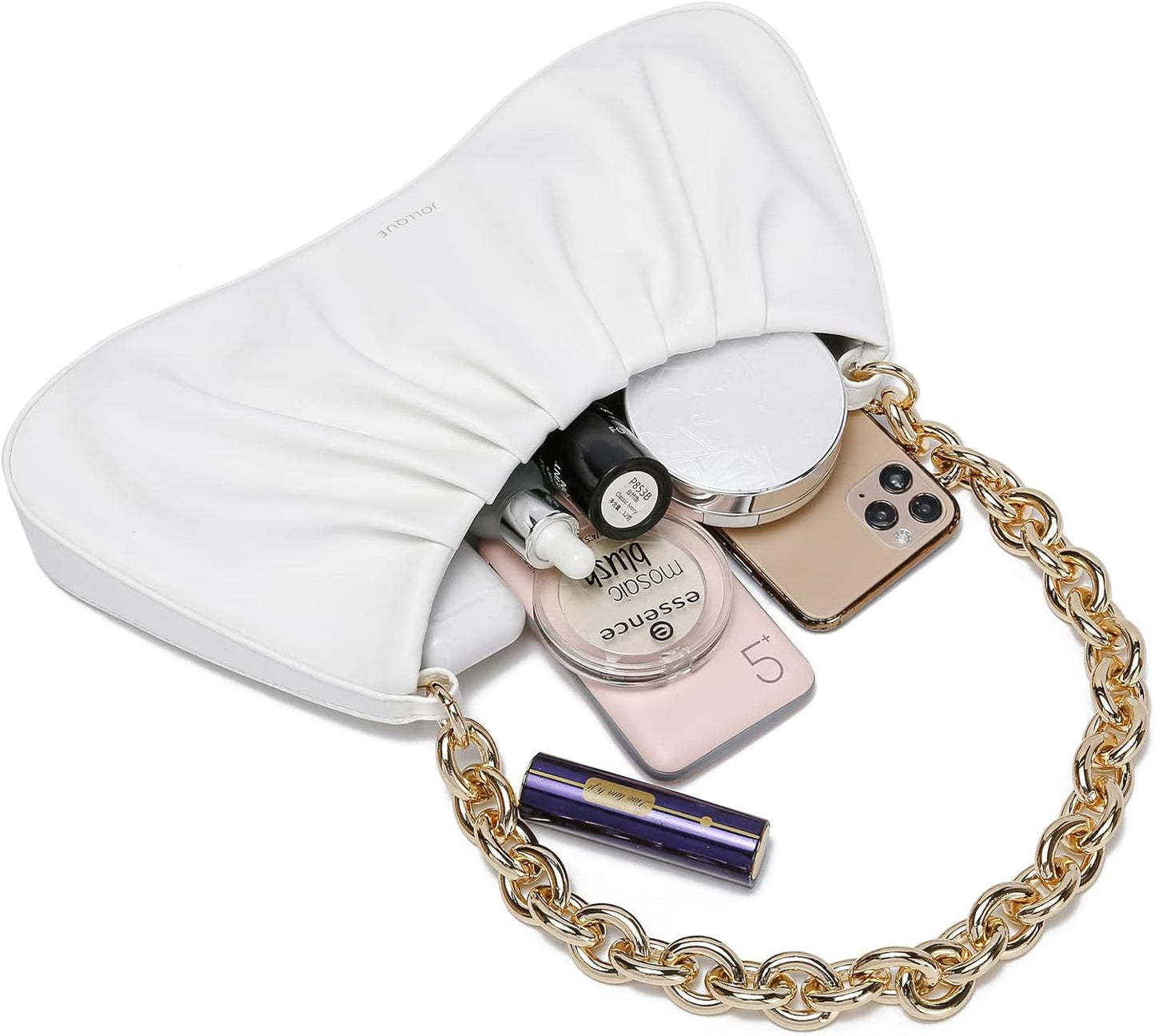 JOLLQUE Shoulder Bag for Women,Small Leather Handbag Purse,Gold Chain Evening Clutch