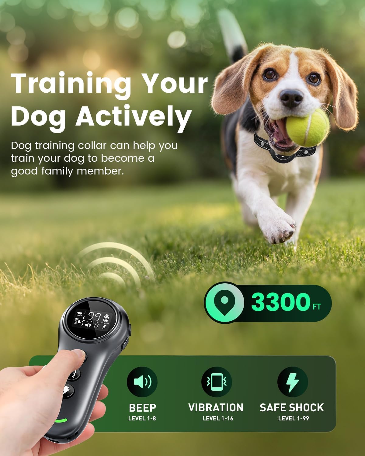 2-in-1 Dog Training Collar with Remote,Smart Anti Barking Device for Dog,Waterproof Dog Collar with 5 Adjustable Sensitivity for All Breeds,Rechargeable